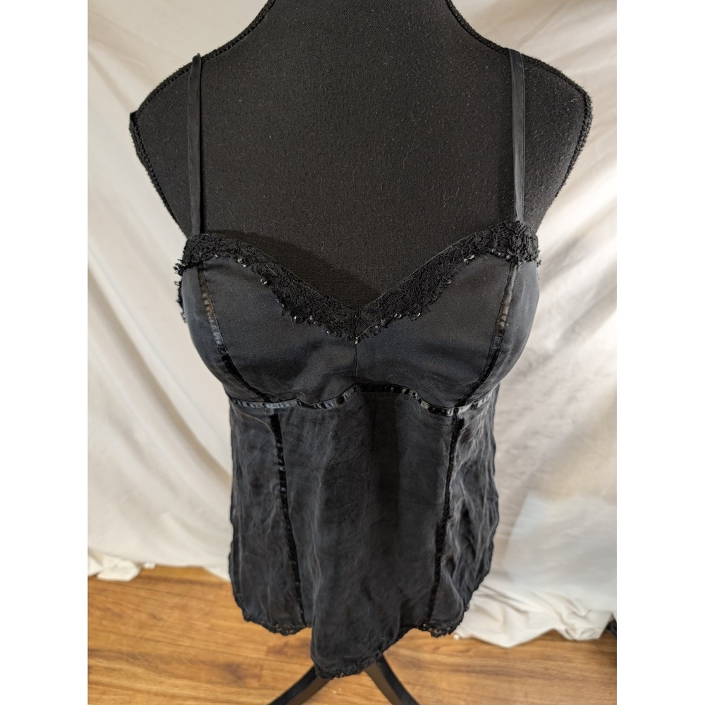 Cache Y2K Size Large Silk Black Lace Cami Camisole Gothic Whimigoth Romantic